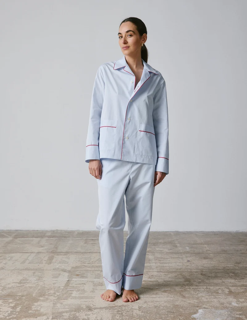 Pyjama Louise en popeline bleue brodé "Je t'aime"