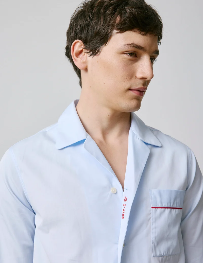 Pyjama Louis en popeline bleue brodée "Je t'aime"