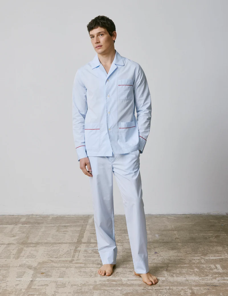Pyjama Louis en popeline bleue brodée "Je t'aime"