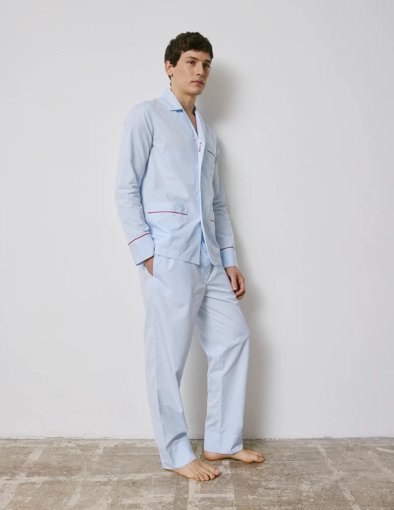 Pyjama Louis en popeline bleue brodée "Je t'aime"