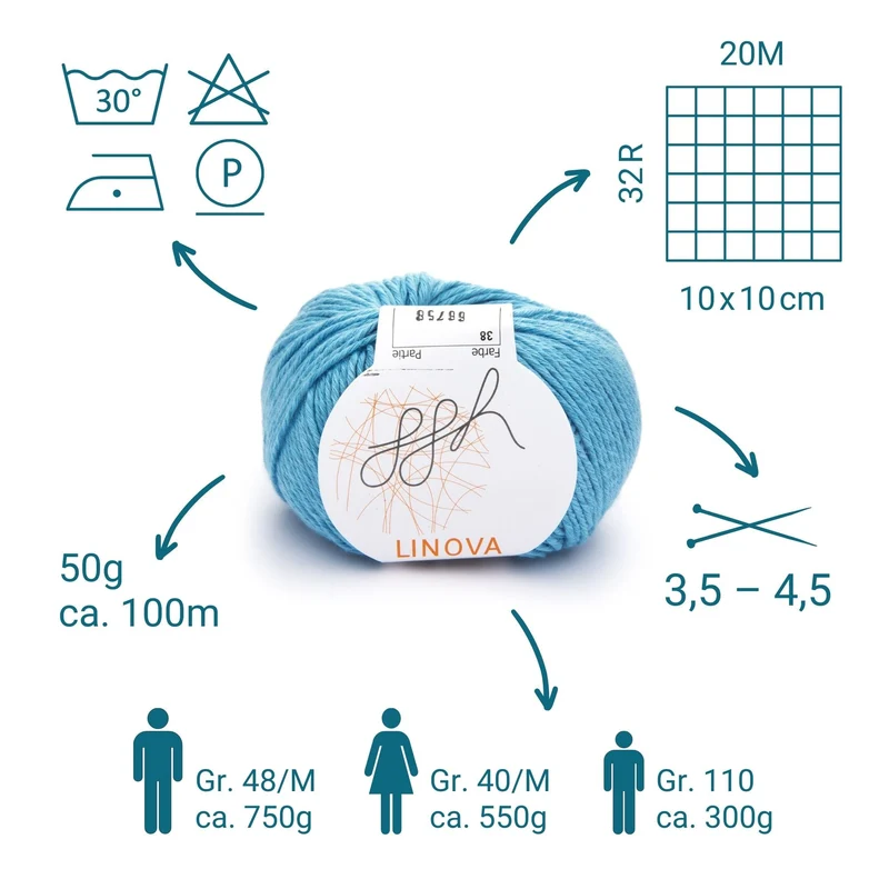 ggh Linova | 100% Baumwolle | 100m/50g | 038 - Aqua