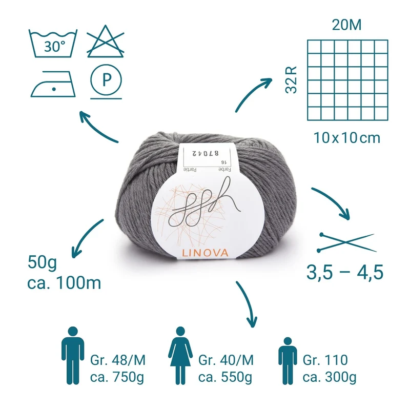 ggh Linova | 100% Baumwolle | 100m/50g | 016 - Schiefergrau