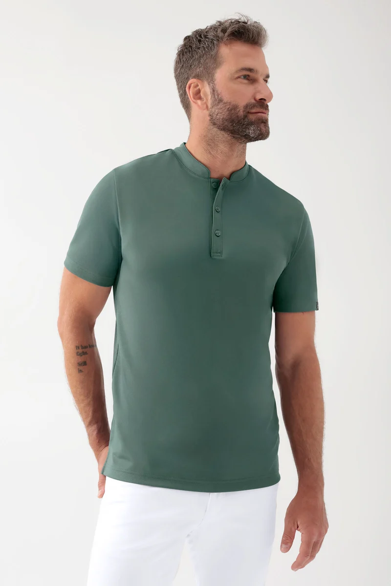 COMFY FLEX Stretch Shirt Herren - Stehkragen dunkelgrün