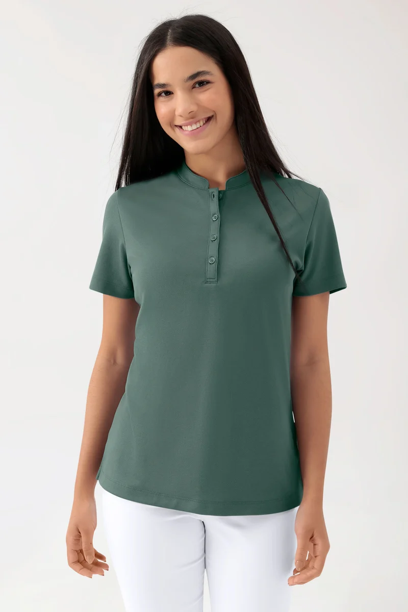 COMFY FLEX Stretch Shirt Damen - Stehkragen dunkelgrün