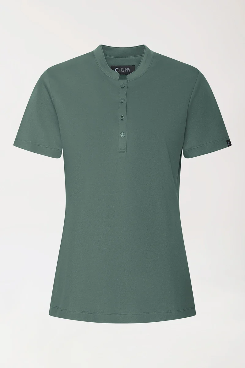 COMFY FLEX Stretch Shirt Damen - Stehkragen dunkelgrün