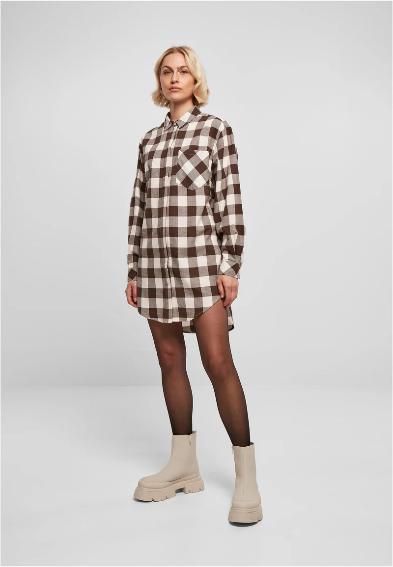 UC Oversized Check Flannel Shirt Dress
