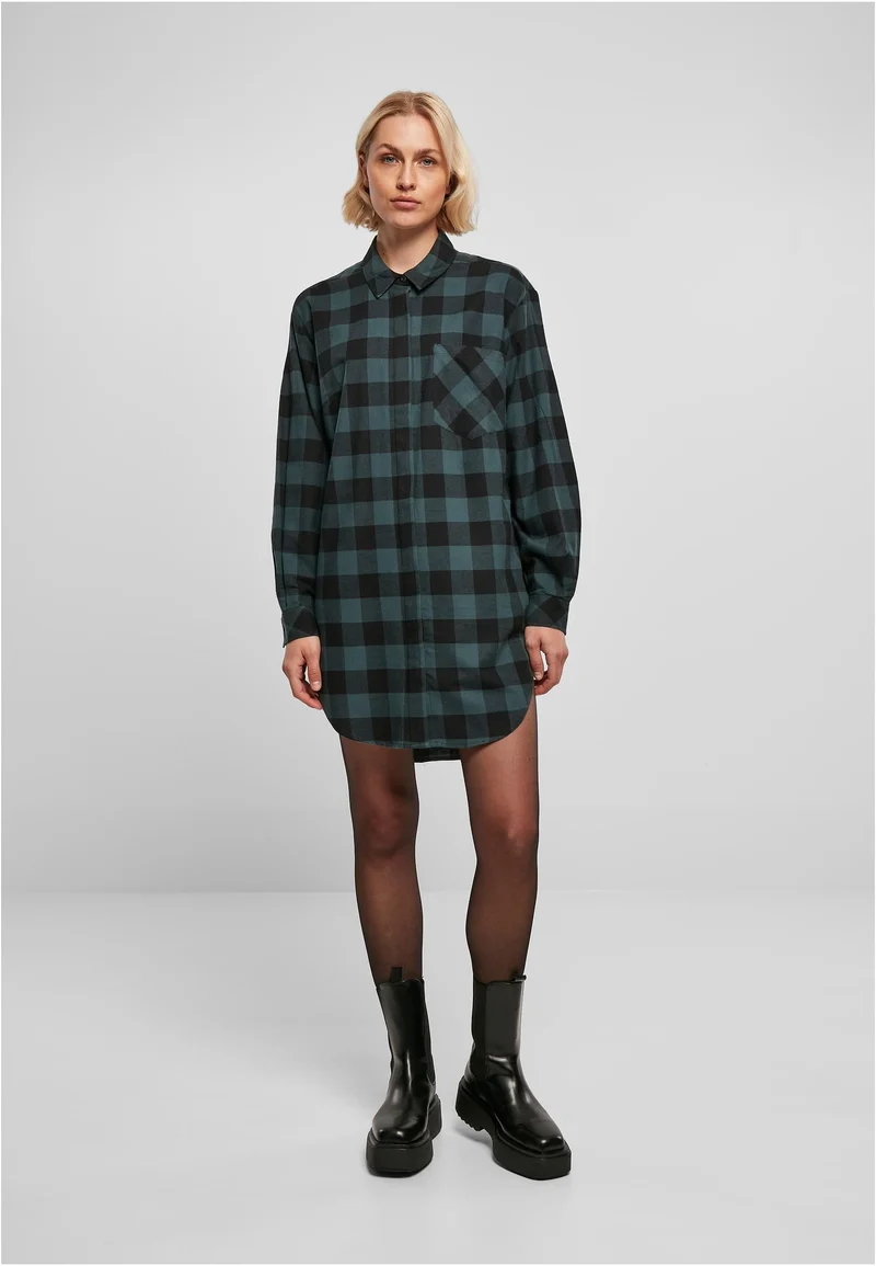 UC Oversized Check Flannel Shirt Dress