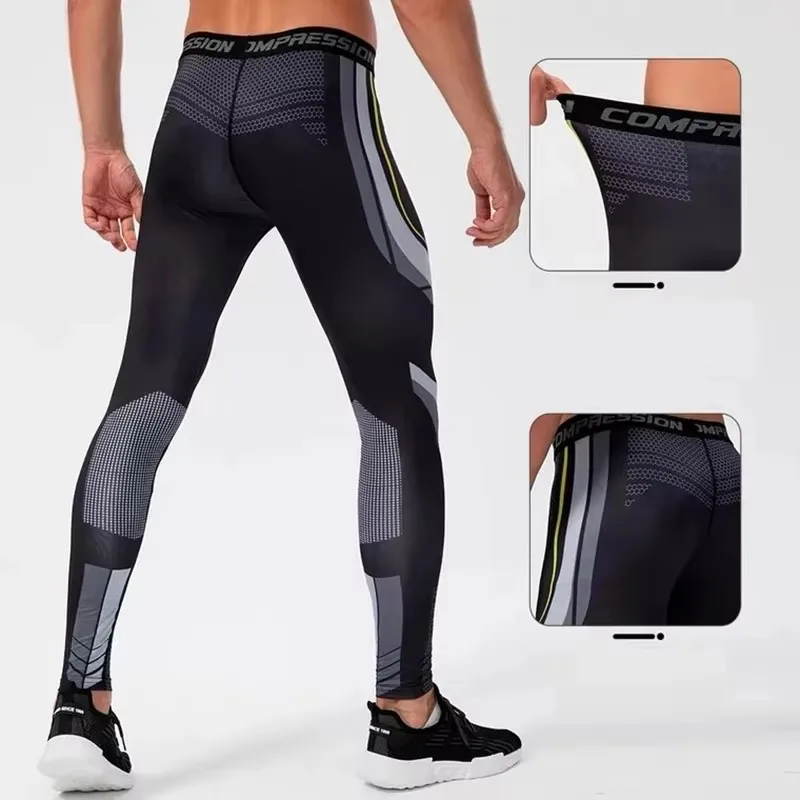 Pantaloni a Compressione da Uomo Leggings Calcio Corsa Palestra Leggins Calza