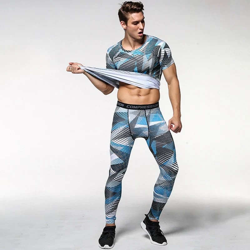 Pantaloni a Compressione da Uomo Leggings Calcio Corsa Palestra Leggins Calza