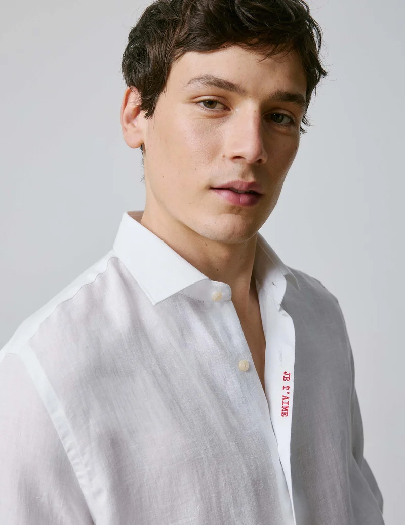 Chemise mixte "Je t'aime" en lin blanc