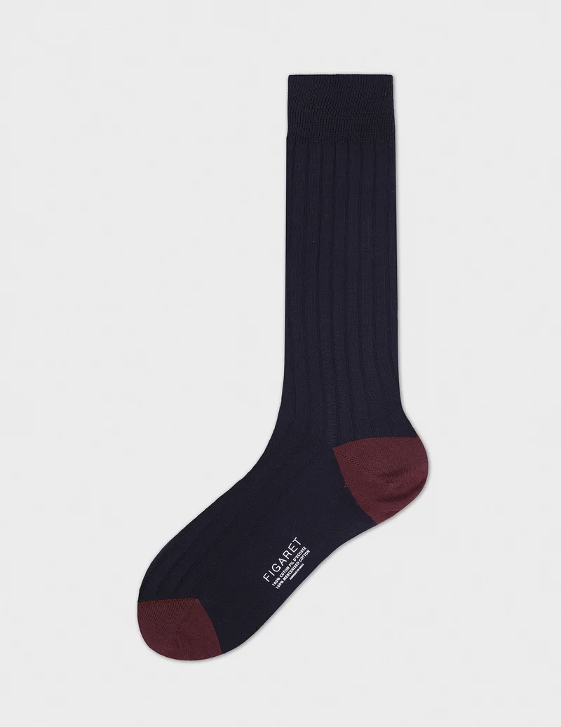 Chaussettes en double fil d'Ecosse marine et bordeaux