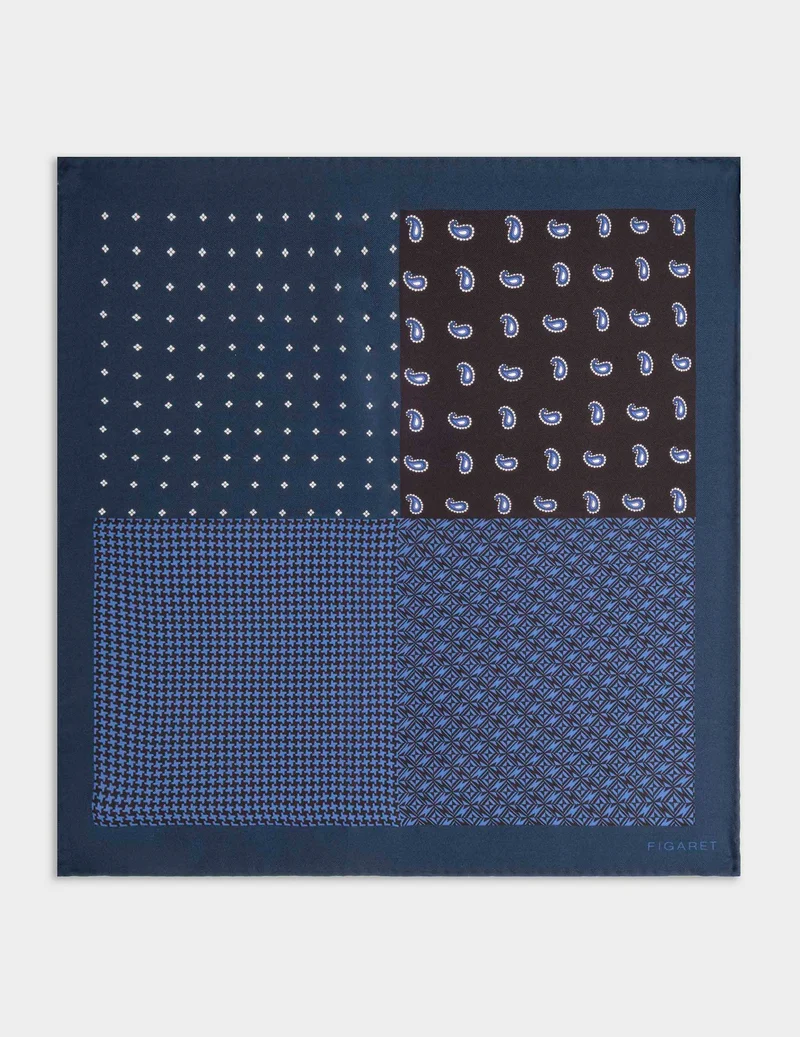 Pochette en twill de soie à motifs marine