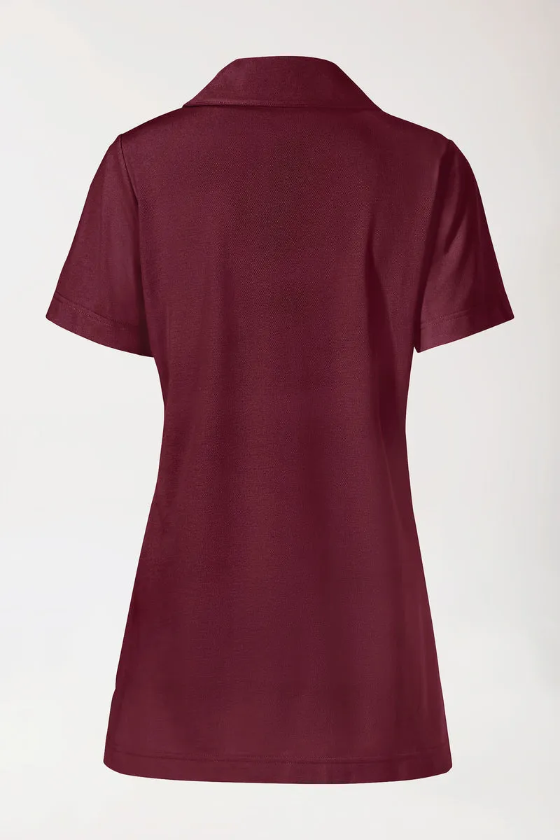 Piqué Longshirt Damen - mit Kragen bordeaux