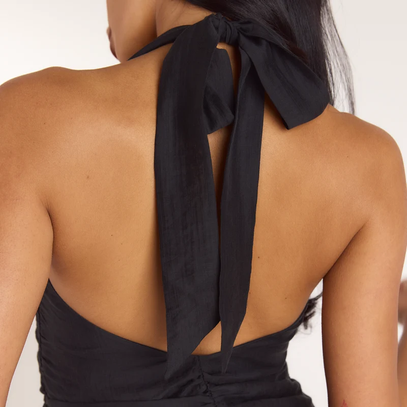 Gerüschtes Tencel Minikleid - Schwarz
