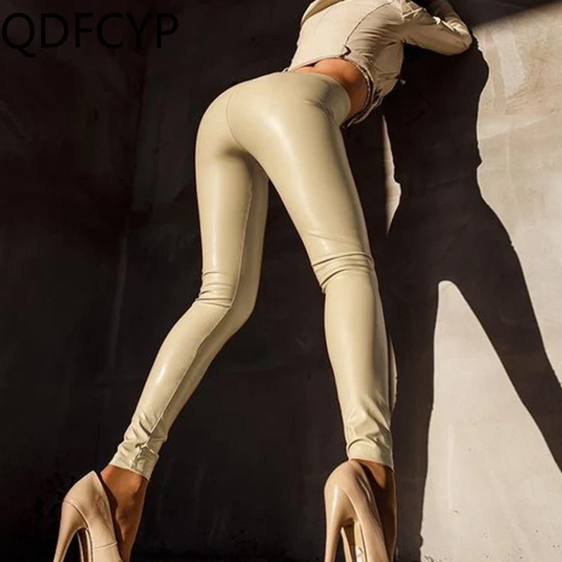 Sexy Leggins Donna Vita Alta Pantaloni Collant Pelle sintetico Lucido Night Club