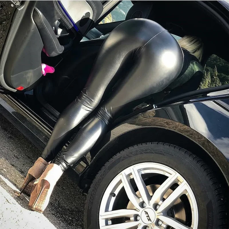 Sexy Leggins Donna Vita Alta Pantaloni Collant Pelle sintetico Lucido Night Club