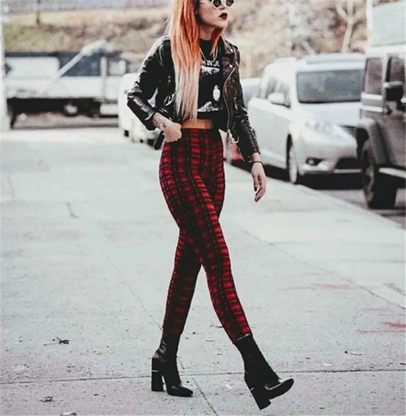 Leggings Damen Kariert Tartan Karo Muster Fitness Leggins Sexy Hohe Elastizität