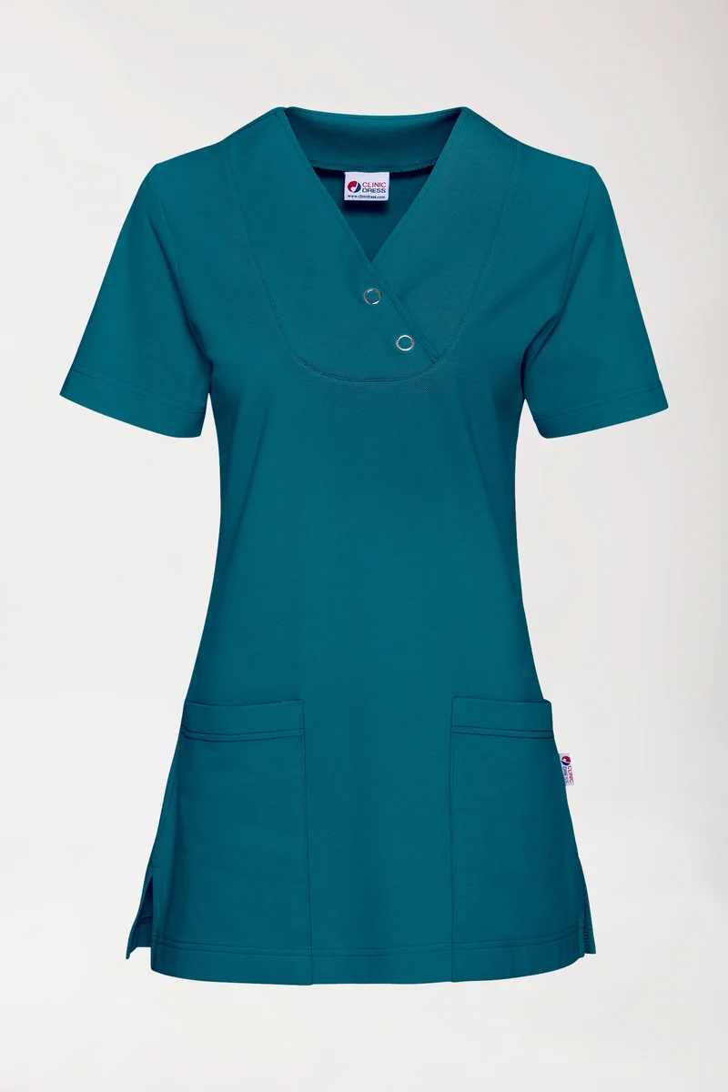 Piqué Longshirt Damen - V-Ausschnitt petrol