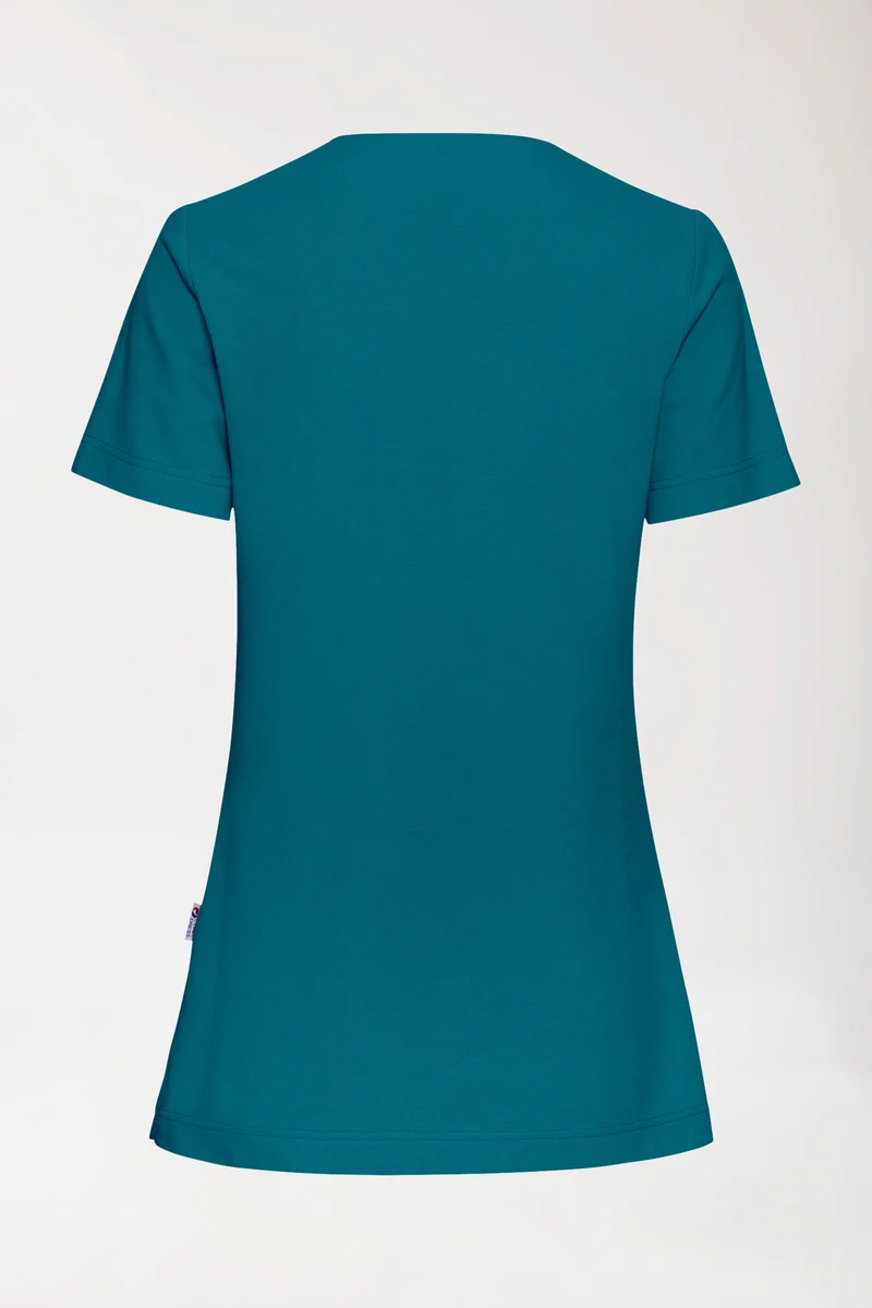 Piqué Longshirt Damen - V-Ausschnitt petrol