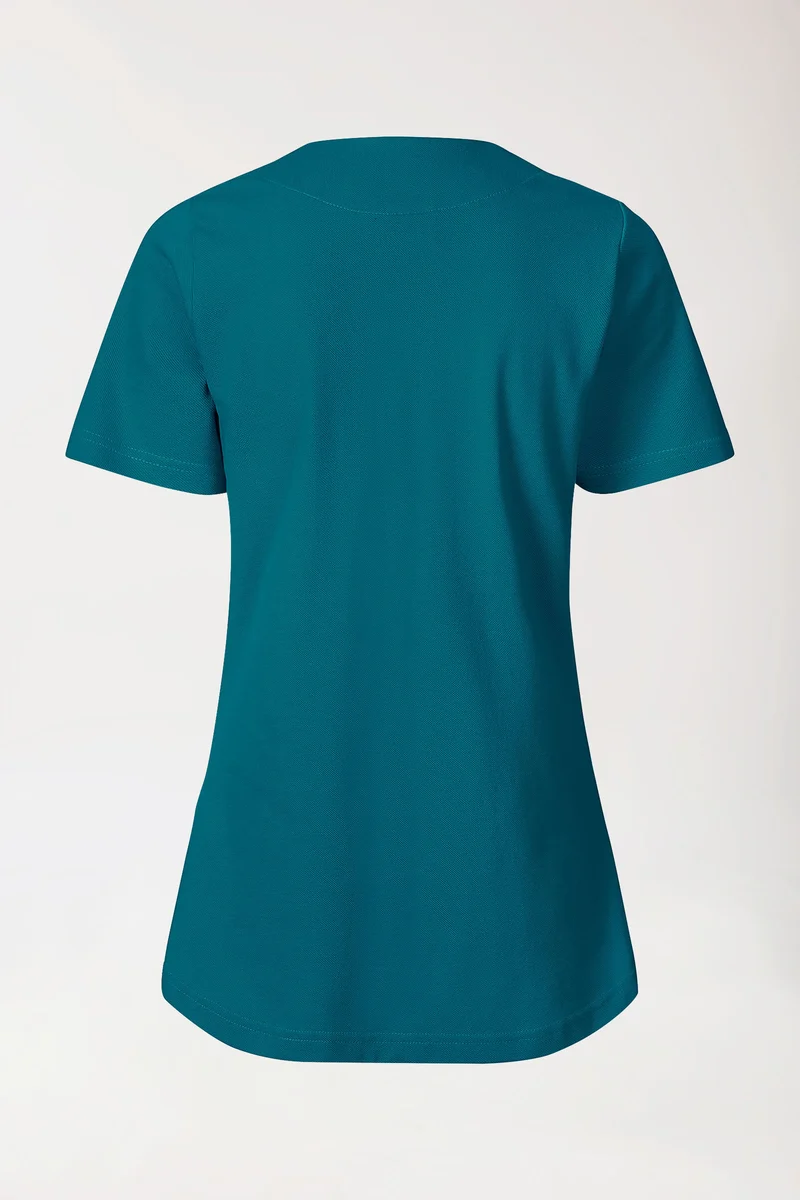 Piqué Longshirt Damen - diagonaler Ausschnitt petrol
