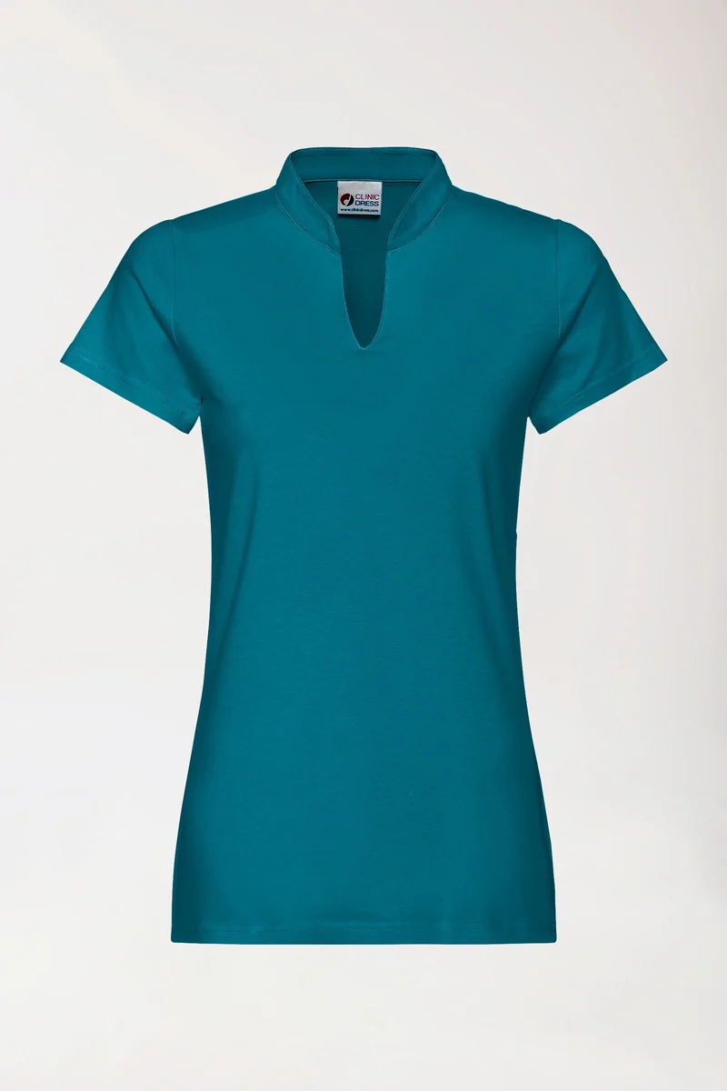 Stretch Shirt Damen - Stehkragen petrol