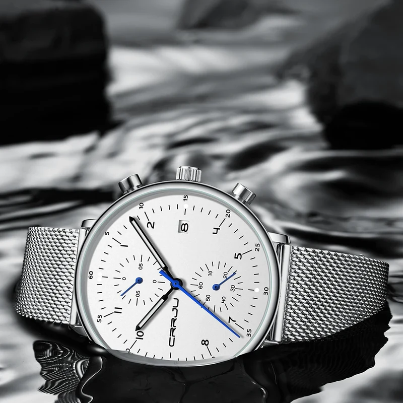Herren Armbanduhr Silber Edelstahl Quarzuhr Chronograph Military Business Uhr