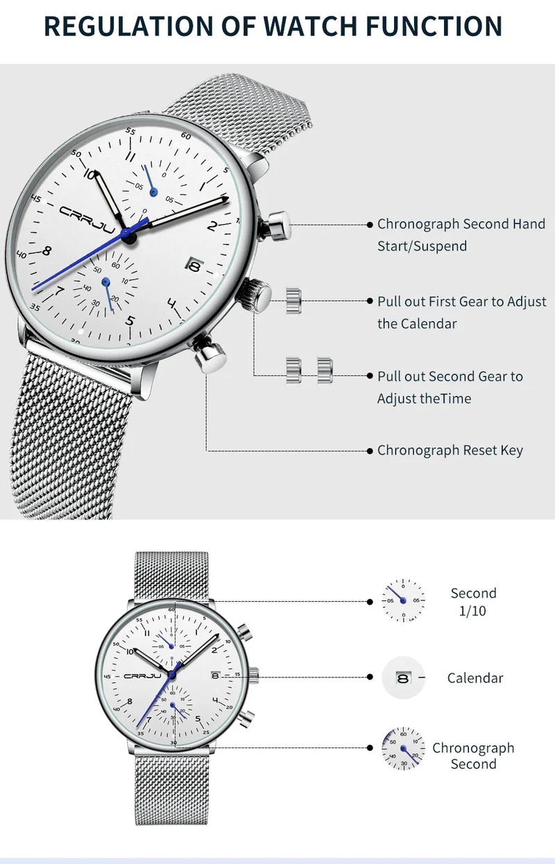 Herren Armbanduhr Silber Edelstahl Quarzuhr Chronograph Military Business Uhr