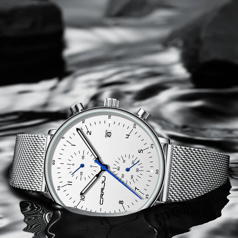 Herren Armbanduhr Silber Edelstahl Quarzuhr Chronograph Military Business Uhr