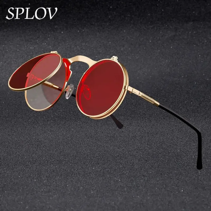 Damen Sonnenbrille Luxus Modische runde Herren Flip Brille Vintage UV400