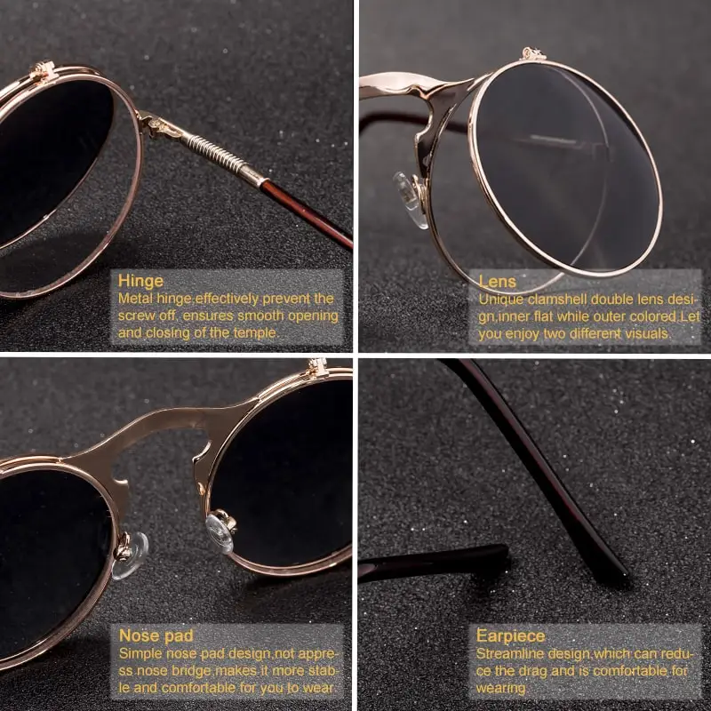 Damen Sonnenbrille Luxus Modische runde Herren Flip Brille Vintage UV400