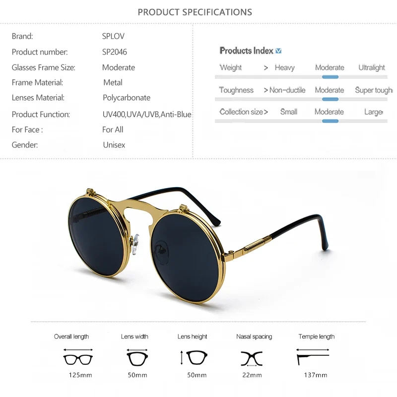 Damen Sonnenbrille Luxus Modische runde Herren Flip Brille Vintage UV400