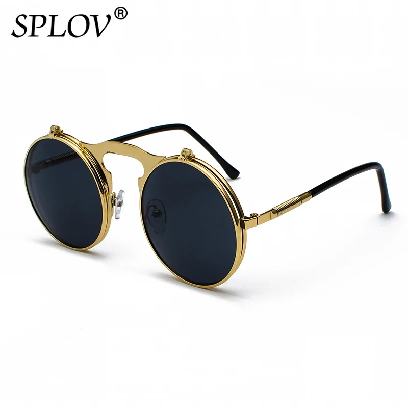Damen Sonnenbrille Luxus Modische runde Herren Flip Brille Vintage UV400