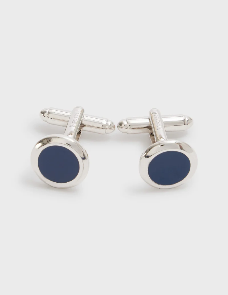 Boutons de manchette marine et argentés