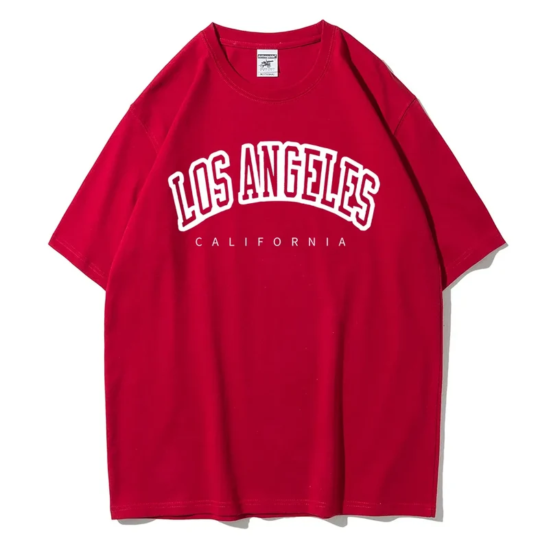 Damen Sommer Top Los Angeles T-Shirt Rundhals Streetwear lockeres Damentop