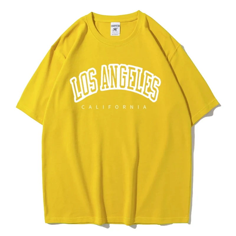 Damen Sommer Top Los Angeles T-Shirt Rundhals Streetwear lockeres Damentop