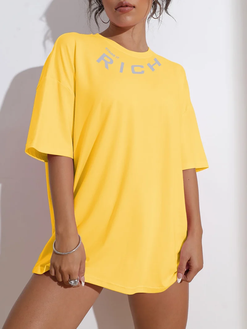 Damen Sommer Top Rich T-Shirt Rundhals Streetwear Baumwoll Damentop