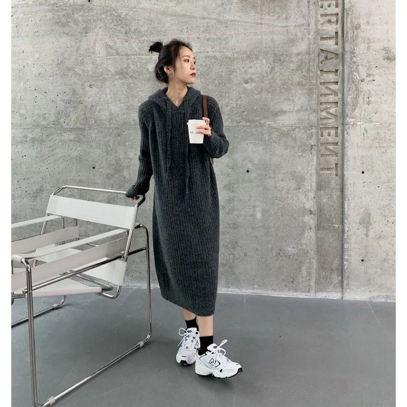 Damen Kapuzenpullover Pullikleid Hoodie Sweatshirt Longtops Tunika Jumper Kleid