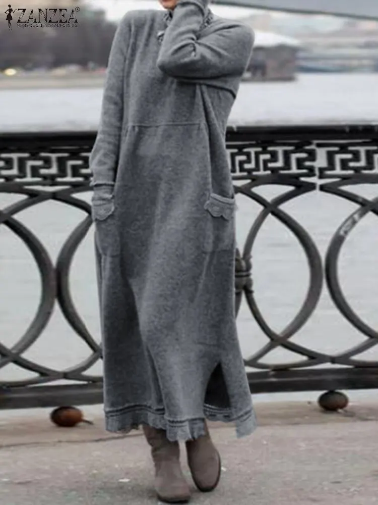 Damen Wollkleid Winterkleid Strickkleid Longpullover Pullover Long Sleeve