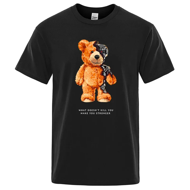 Männer Fashion Teddy T-Shirt Rundhals Unisex Sommer Streetwear 100% Baumwolle