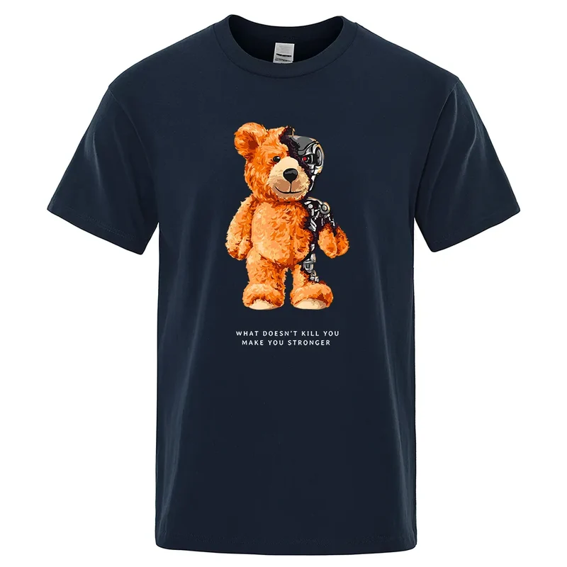 Männer Fashion Teddy T-Shirt Rundhals Unisex Sommer Streetwear 100% Baumwolle