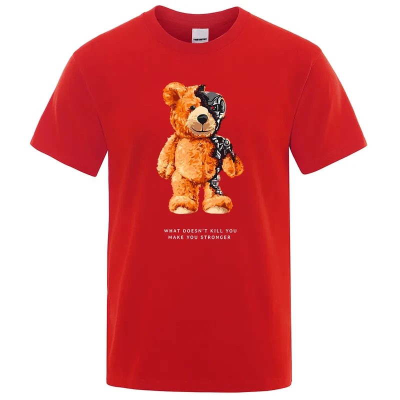Männer Fashion Teddy T-Shirt Rundhals Unisex Sommer Streetwear 100% Baumwolle