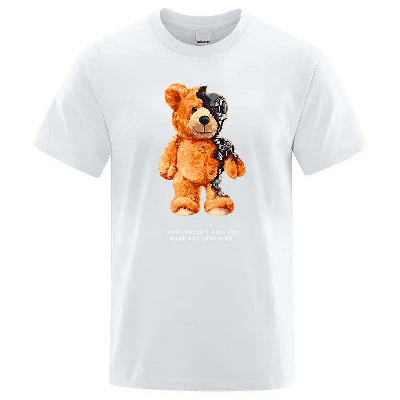 Männer Fashion Teddy T-Shirt Rundhals Unisex Sommer Streetwear 100% Baumwolle
