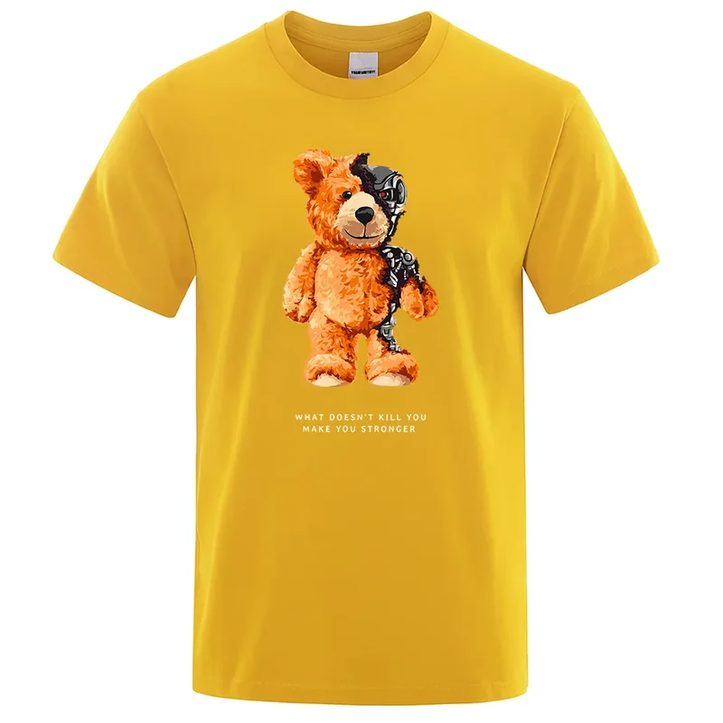 Männer Fashion Teddy T-Shirt Rundhals Unisex Sommer Streetwear 100% Baumwolle
