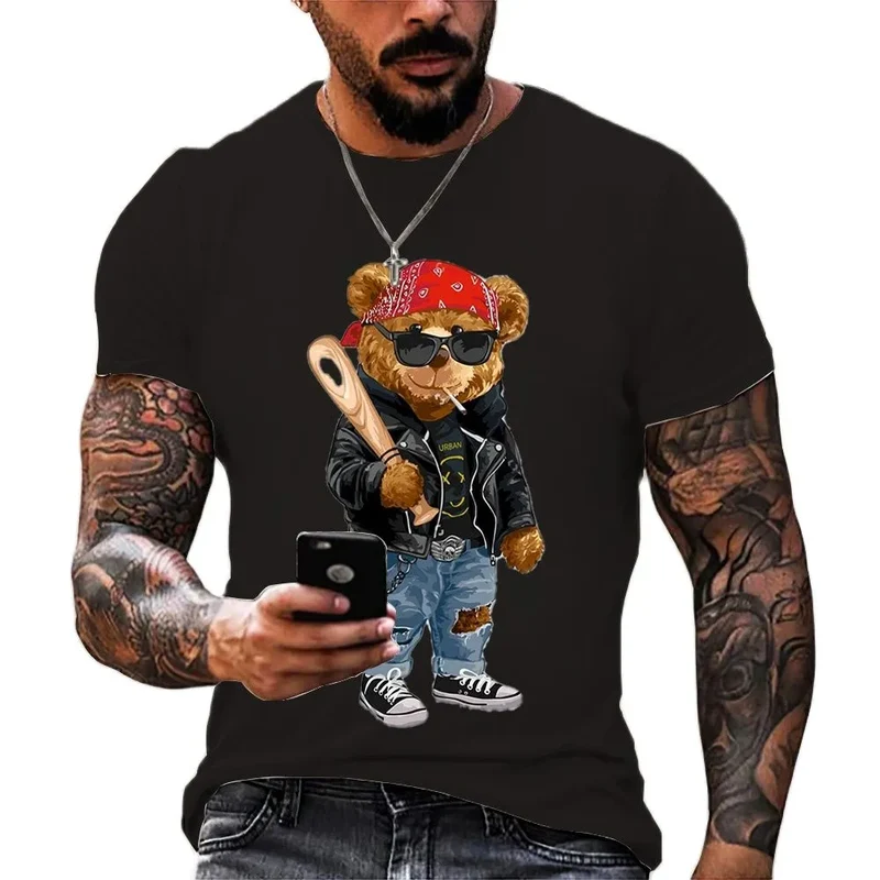Herren Fashion Vintage Teddy Bear 3D T-Shirt Rundhals Unisex Sommer Streetwear
