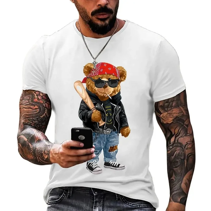Herren Fashion Vintage Teddy Bear 3D T-Shirt Rundhals Unisex Sommer Streetwear