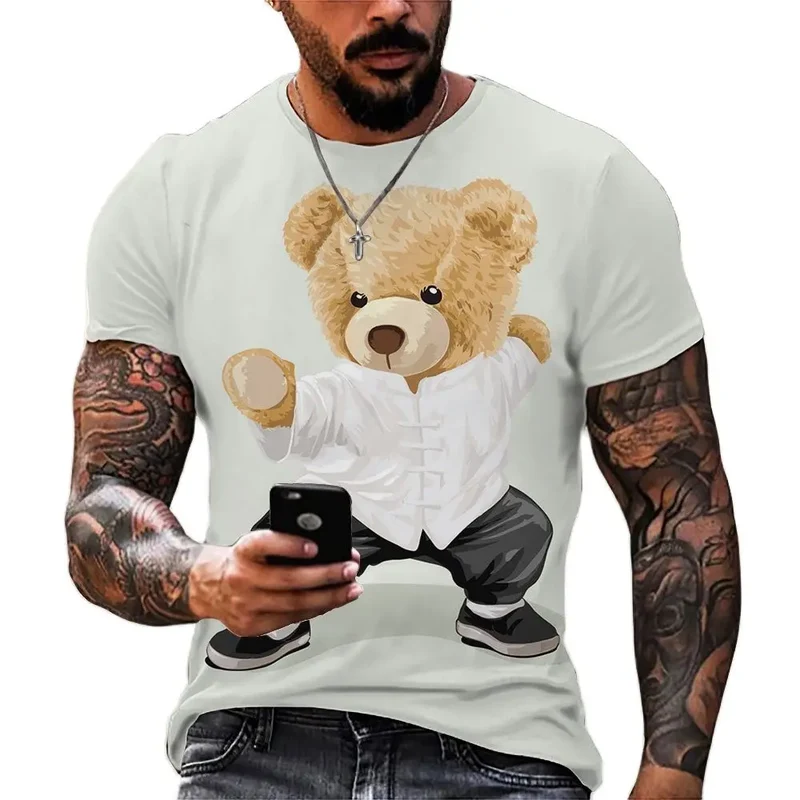 Herren Fashion Vintage Teddy Bear 3D T-Shirt Rundhals Unisex Sommer Streetwear
