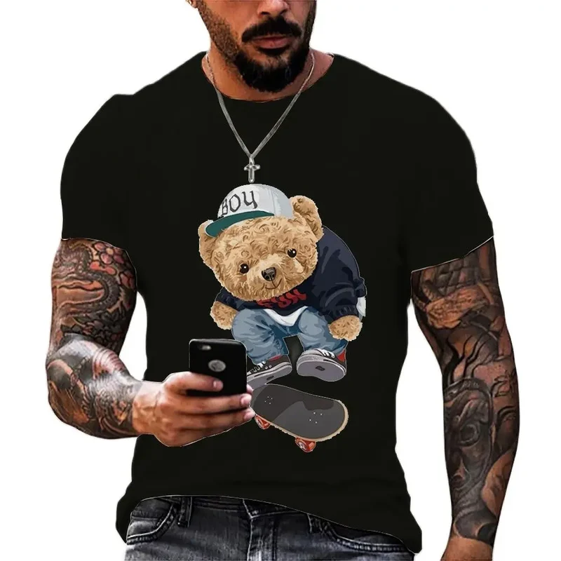 Herren Fashion Vintage Teddy Bear 3D T-Shirt Rundhals Unisex Sommer Streetwear