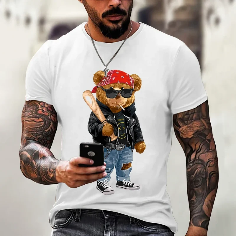 Herren Fashion Vintage Teddy Bear 3D T-Shirt Rundhals Unisex Sommer Streetwear