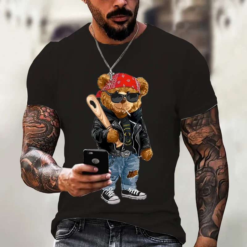 Herren Fashion Vintage Teddy Bear 3D T-Shirt Rundhals Unisex Sommer Streetwear