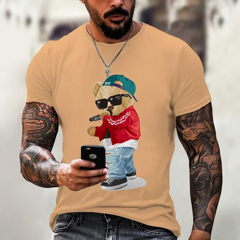 Herren Fashion Vintage Teddy Bear 3D T-Shirt Rundhals Unisex Sommer Streetwear